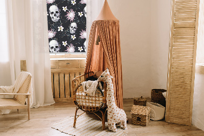 Fabric roller blind Skulls among flowers