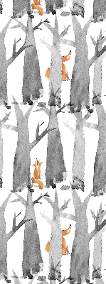 Roller blind for large window Gray trees red foxes