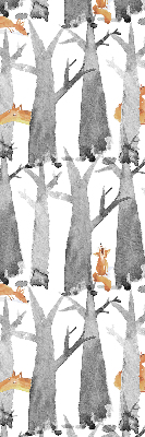 Roller blind for large window Gray trees red foxes