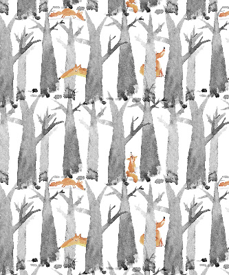 Roller blind for large window Gray trees red foxes