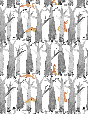 Roller blind for large window Gray trees red foxes