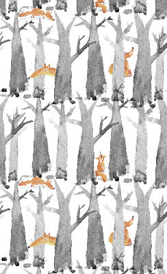 Roller blind for large window in a gray trees and red foxes pattern