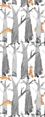 Roller blind for large window Gray trees red foxes