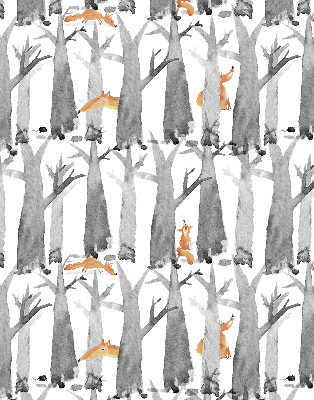 Roller blind for large window Gray trees red foxes