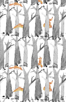Roller blind for large window Gray trees red foxes
