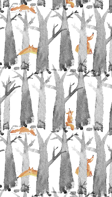 Roller blind for large window Gray trees red foxes