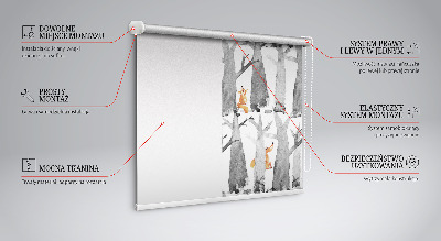 Roller blind for large window Gray trees red foxes