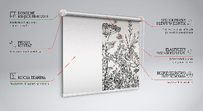 Fabric roller blind gray flowers pattern
