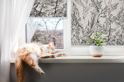 Fabric roller blind gray flowers pattern