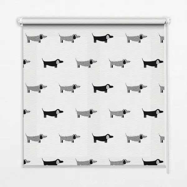 Roller blind for large windows with drawn dogs pattern
