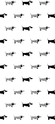 Roller blind for large windows with drawn dogs pattern