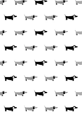 Roller blind for large windows with drawn dogs pattern