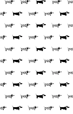 Roller blind for large windows with drawn dogs pattern