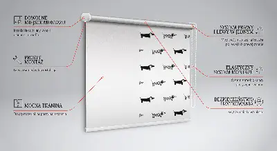 Roller blind for large windows with drawn dogs pattern