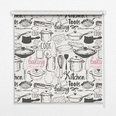 Fabric roller blind culinary utensils print pattern