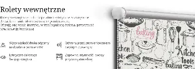 Fabric roller blind culinary utensils print pattern