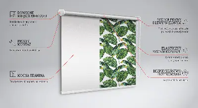 Modern roller blind with exotic leaves pattern