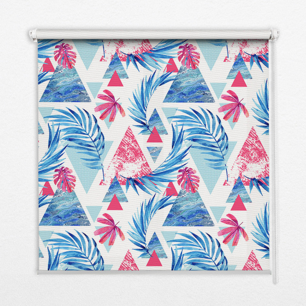 Roller blind for large window Blue leaves and triangles