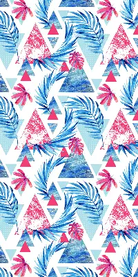 Roller blind for large windows blue leaves and triangles pattern
