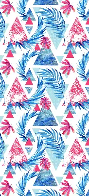 Roller blind for large windows blue leaves and triangles pattern