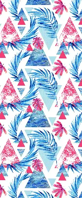 Roller blind for large windows blue leaves and triangles pattern