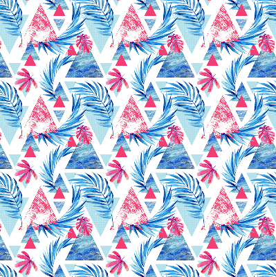 Roller blind for large window Blue leaves and triangles