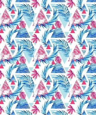 Roller blind for large windows blue leaves and triangles pattern