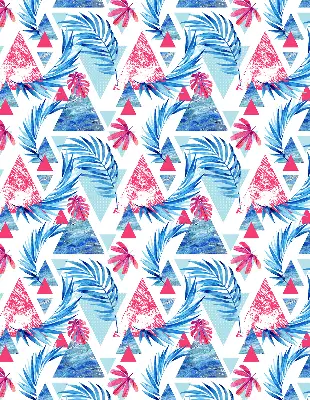 Roller blind for large windows blue leaves and triangles pattern
