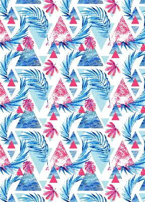 Roller blind for large windows blue leaves and triangles pattern