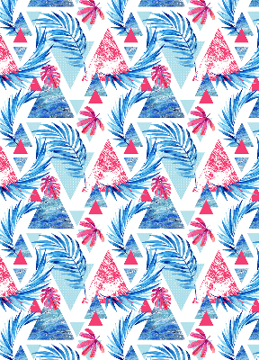 Roller blind for large window Blue leaves and triangles