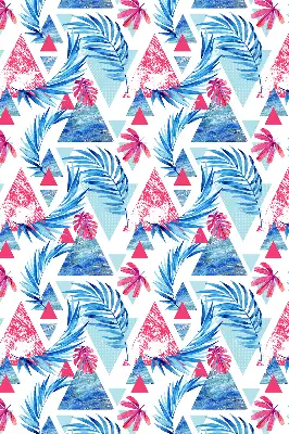 Roller blind for large windows blue leaves and triangles pattern