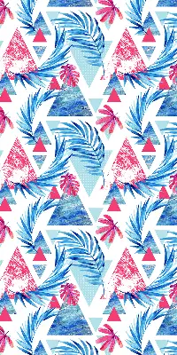 Roller blind for large windows blue leaves and triangles pattern