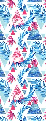 Roller blind for large windows blue leaves and triangles pattern