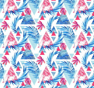 Roller blind for large window Blue leaves and triangles