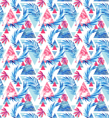 Roller blind for large window Blue leaves and triangles