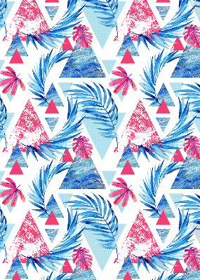 Roller blind for large window Blue leaves and triangles