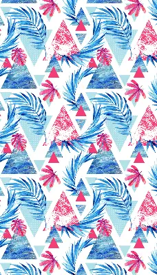 Roller blind for large windows blue leaves and triangles pattern