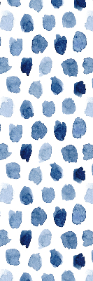 Fabric roller blind with a blue painted spots pattern