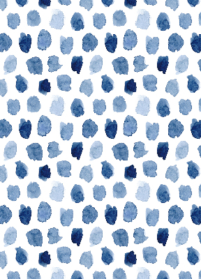 Fabric roller blind with a blue painted spots pattern