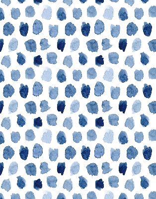 Fabric roller blind with a blue painted spots pattern