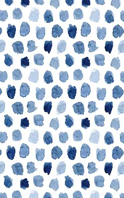 Fabric roller blind with a blue painted spots pattern
