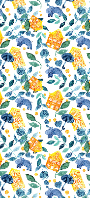 Roller blind for large window Yellow houses blue plants