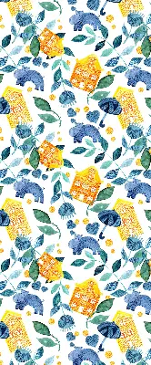 Roller blind for large window yellow houses and blue plants print