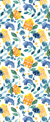 Roller blind for large window Yellow houses blue plants