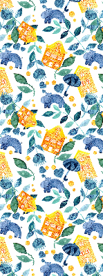 Roller blind for large window Yellow houses blue plants