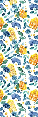Roller blind for large window yellow houses and blue plants print