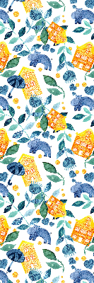 Roller blind for large window Yellow houses blue plants