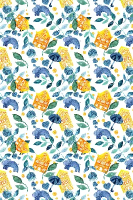 Roller blind for large window yellow houses and blue plants print