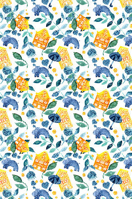 Roller blind for large window Yellow houses blue plants