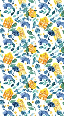 Roller blind for large window yellow houses and blue plants print